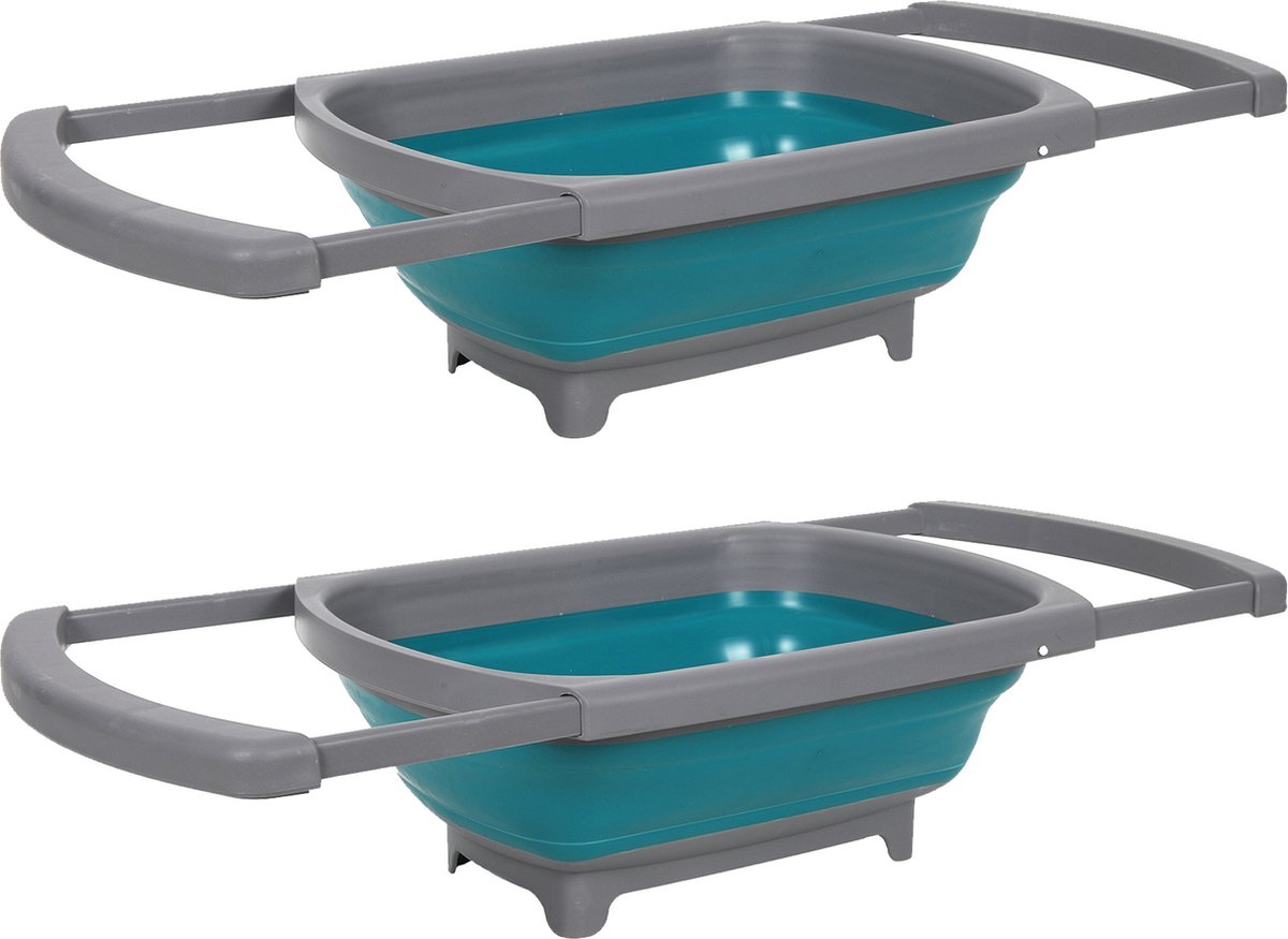 Goedkoopste Opvouwbare afwasteil/afwasbak - 2x - grijs/blauw - kunststof - 26x39 cm - keuken - reis accessoires