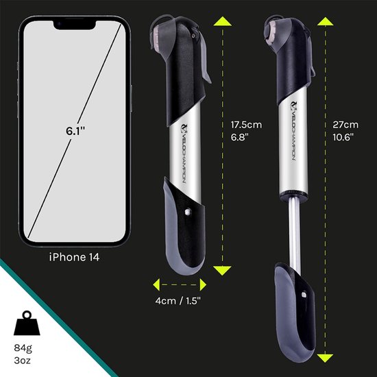 lichtmetalen mini fietspomp - Presta Schrader Dunlop - draagbaar compact duurzaam - VeloChampion — afbeelding 4