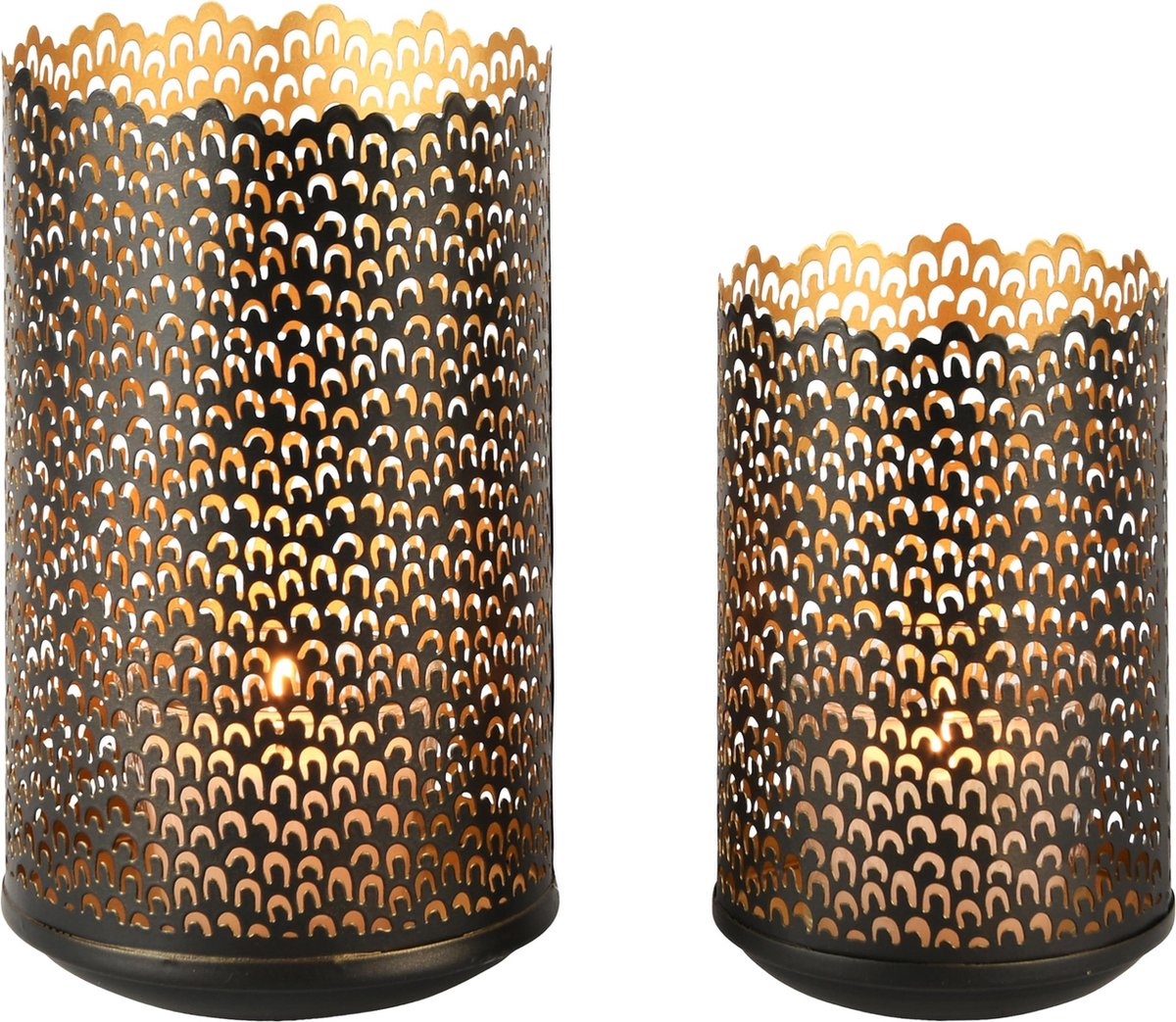 dekoratief Set 2 Waxinelichthouders 'Little Arches', zwart/goud, metaal, 13x13x22cm | A248201