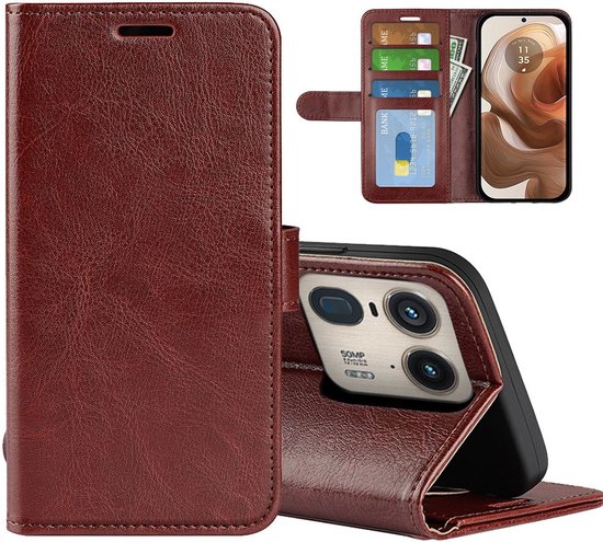 Coque Motorola Edge 50 Ultra - MobyDefend Wallet Book Case (fermeture arrière) - Marron - Étui pour téléphone portable - Étui de téléphone Convient pour : Motorola Edge 50 Ultra