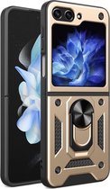MobyDefend Hoesje - Geschikt voor Samsung Galaxy Z Flip 6 - Pantsercase Met Draaibare Ring - Goud