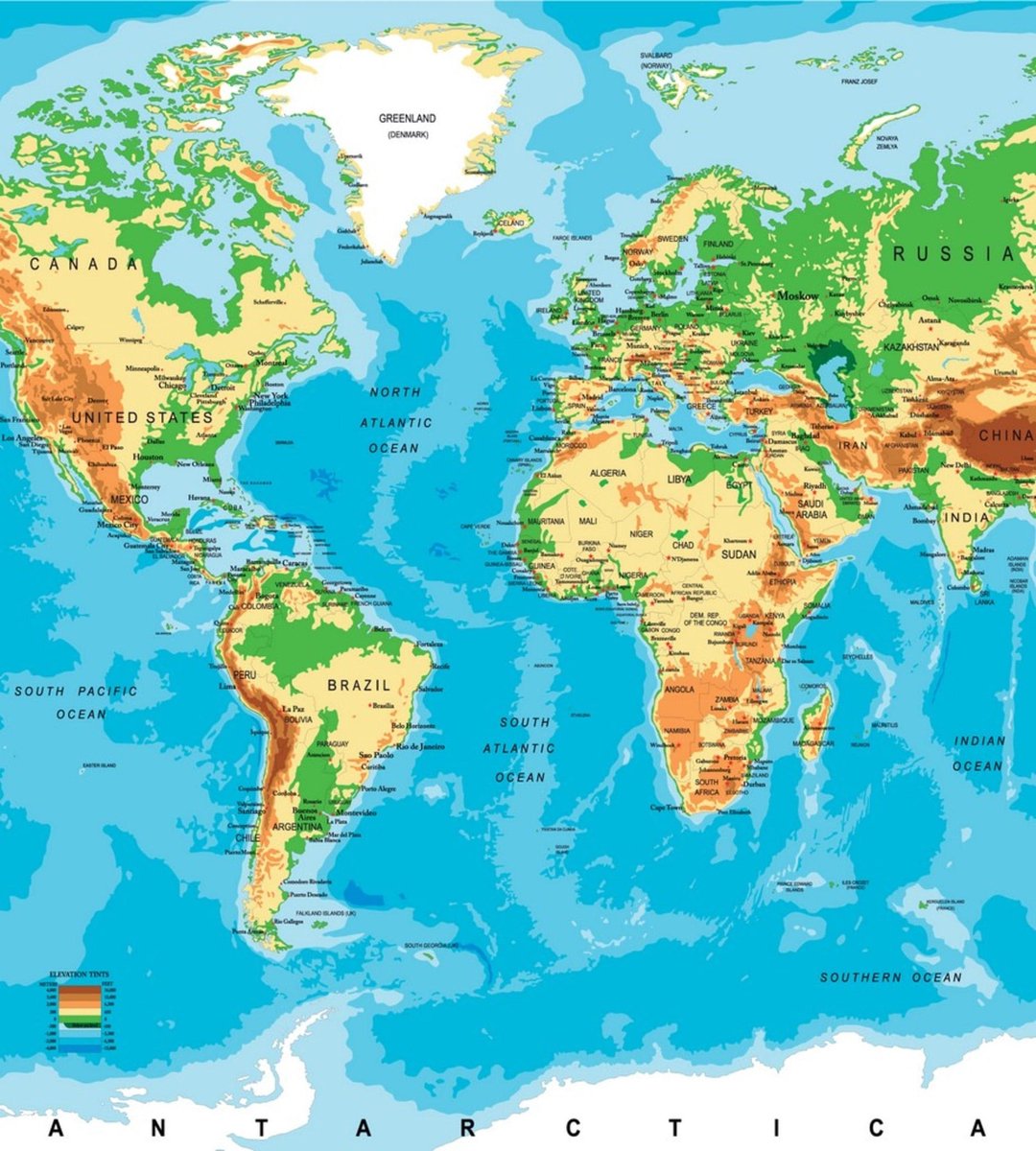 Fotobehang - World Map 225x250cm - Vliesbehang