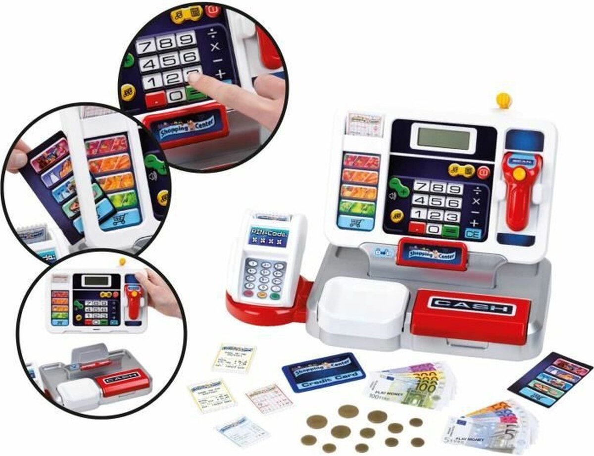Klein Toys elektronische kassa - afneembare tablet, rekenmachinefunctie, scanner, kaartlezer en een kassa vol speelgeld - 33,42x16,83x22,33 cm - incl. soundbar - grijs rood — afbeelding 17