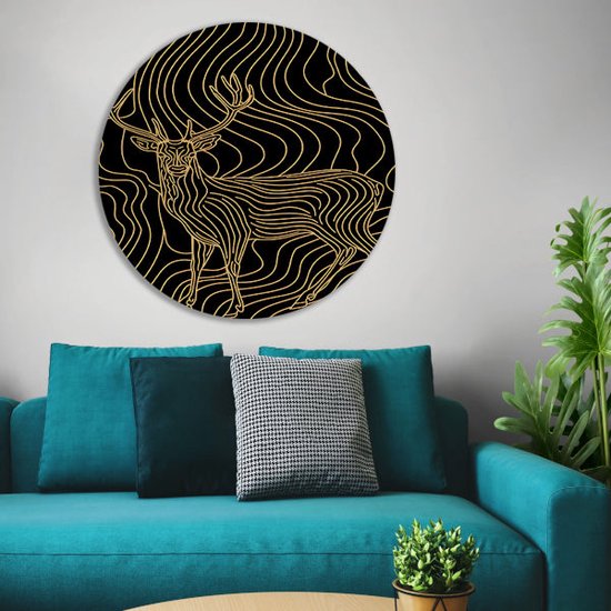 Cerf mural - Cercles muraux animaux - Lignes murales - Décoration murale classique - Forex - Décoration murale chambre cercle mural forex 100x100 cm