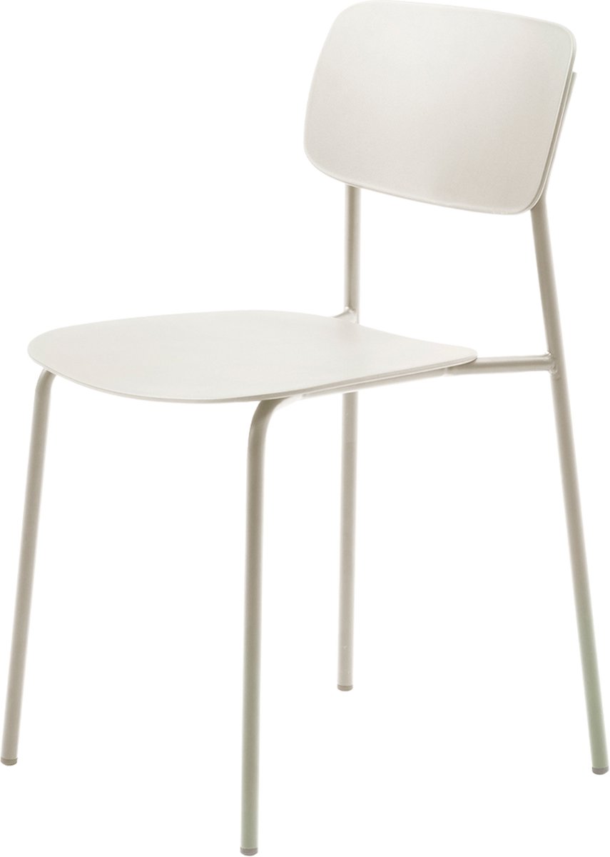 Olivine Julan Eetkamerstoel Beige - Kunststof - Metalen Poten - Smalle Eetkamerstoel - Zonder Armleuning