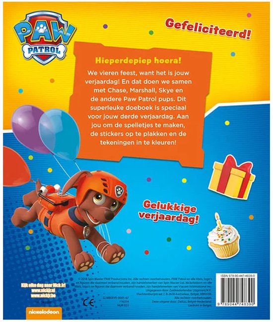 PAW Patrol - Kleurboek - Hoera, 3 jaar - Verjaardagsboek