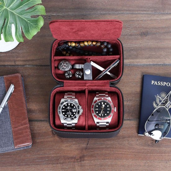 ROTHWELL 2 Horloge Travel Case Storage Organizer voor 2 Horloges | Horloge Case voor Mannen en ROTHWELL 2 Horloge Travel Case Storage Organizer voor 2 Horloges | Horloge Case voor Mannen en