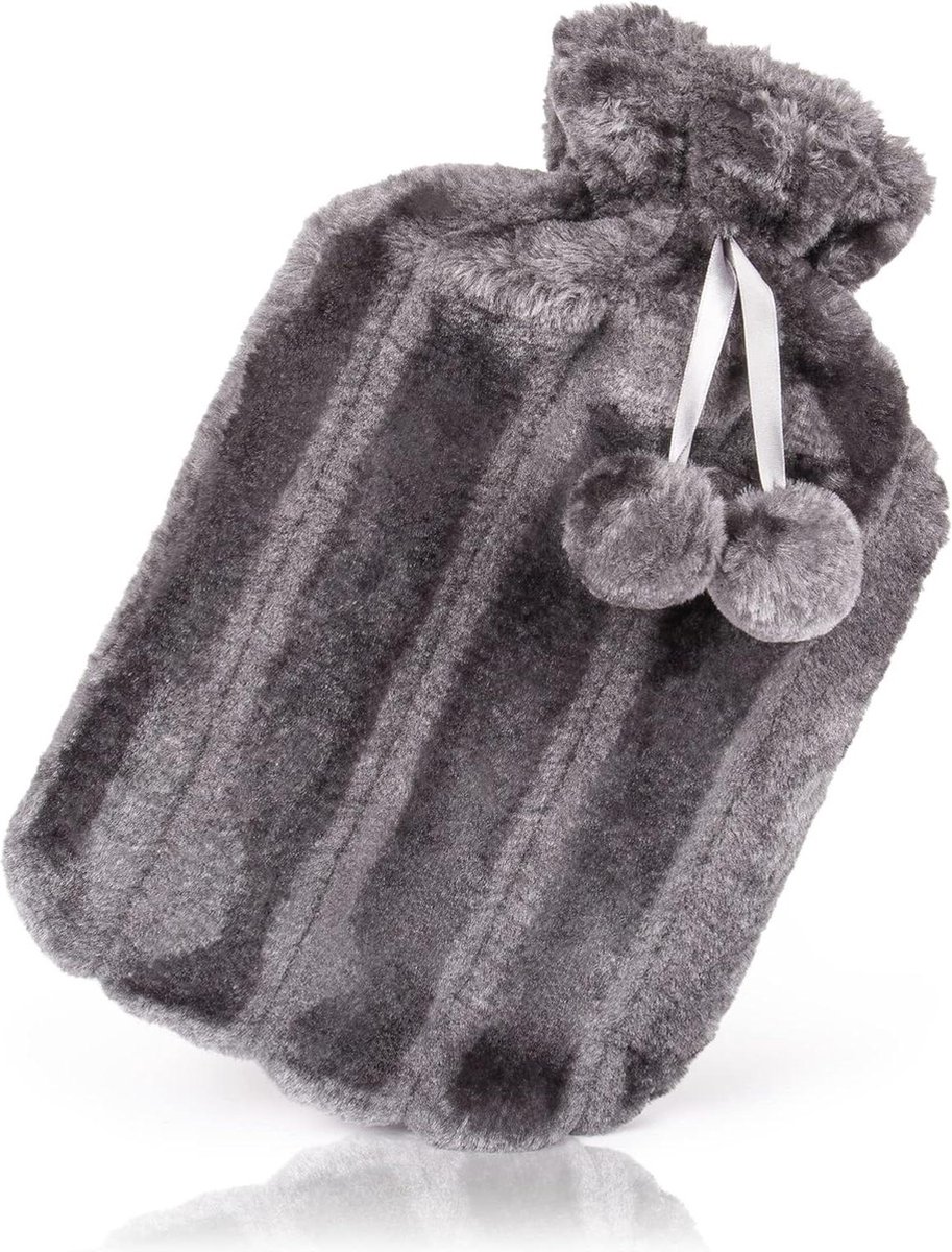 Bol.com Zachte hoes warmwaterkruik 18l - Natuurlijk rubberen bedfles voor mannen, vrouwen en kinderen - Grijs met verjaardagscadeau aanbieding