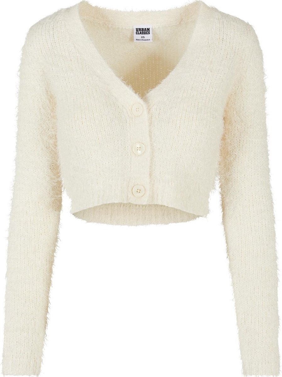 Urban Classics Cropped Feather Cardigan L Ivoorkleurig