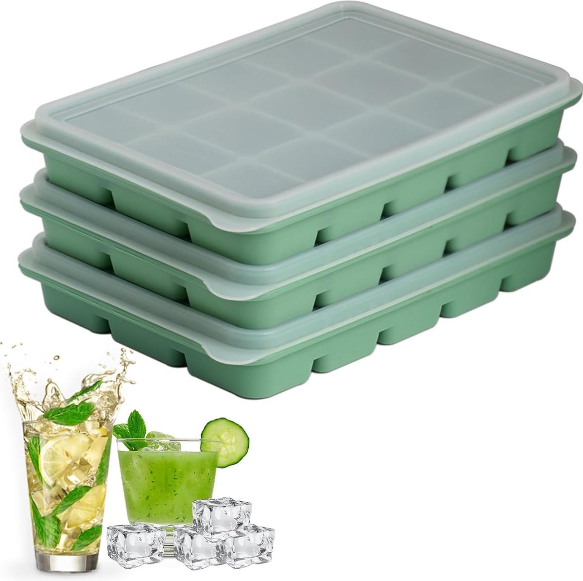 IJsblokjesvorm siliconen ijsblokjesvorm met deksel 2 stuks 30 vakjes siliconen ijsblokjesschaal voor cocktails whisky wijn fruit fruitpuree ijsthee blauw + blauw
