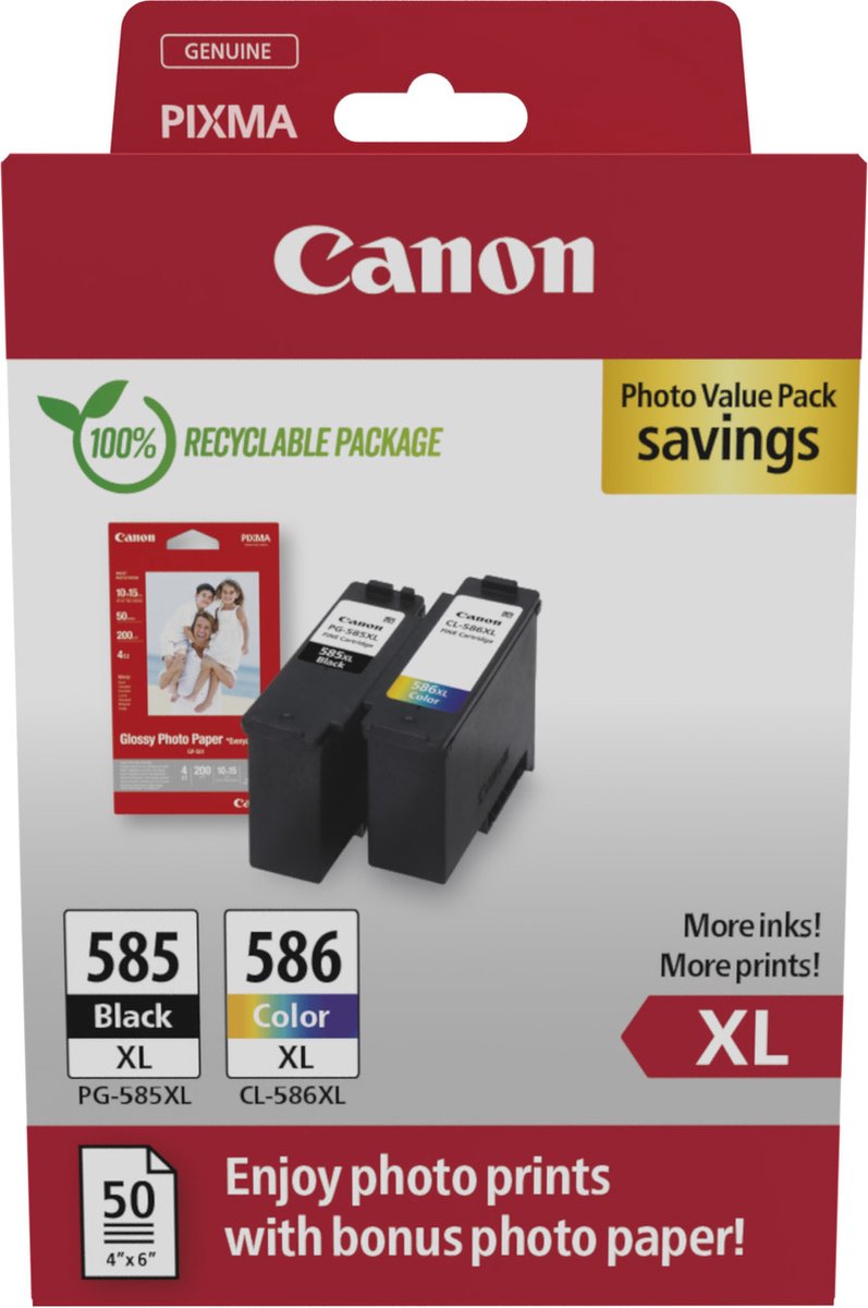 Canon PG-585XL/CL-586 PVP inktcartridge 2 stuk(s) Origineel Hoog (XL) rendement Zwart, Cyaan, Magent