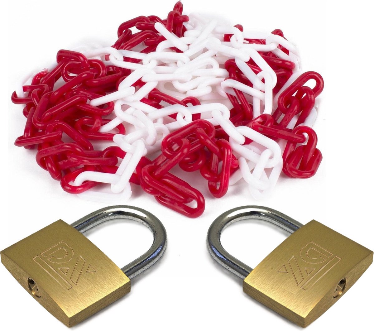 ASF Fisher Afzetketting met 2x hangsloten van 40 mm - rood/wit - 5 meter - kunststof - afzetting