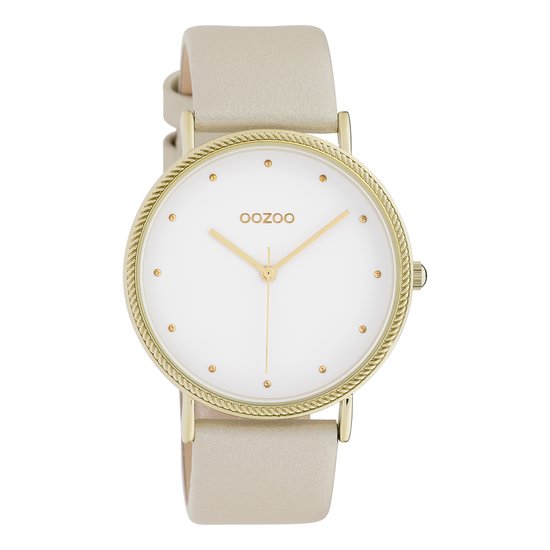 OOZOO Timepieces - Goudkleurige horloge met abrikoos goudkleurige leren band - C10416