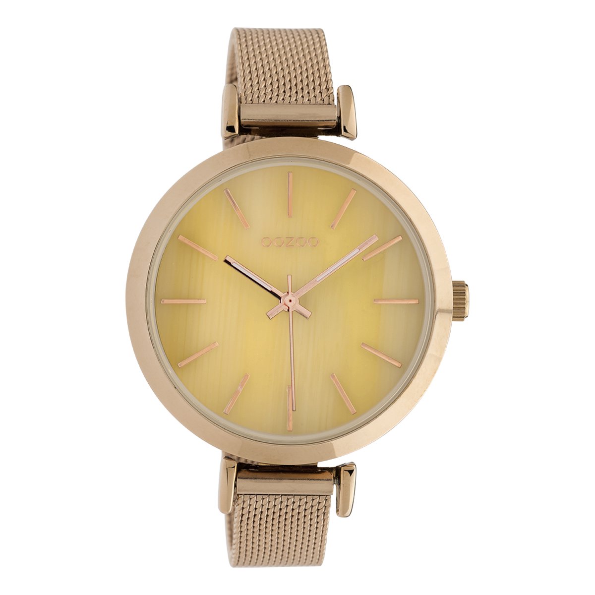 OOZOO Timepieces - Rosé goudkleurige horloge met rosé goudkleurige metalen mesh armband - C10470