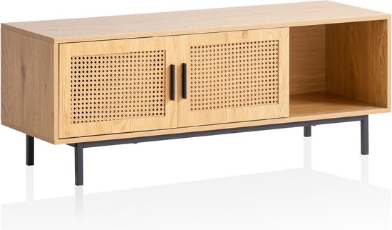 Rootz Lowboard TV-meubel - 120 cm Hout Eiken TV-meubel - TV-ladekast - Weens gevlochten ontwerp - Tijdloze stijl - Ruime opbergruimte - Duurzame constructie - 120 cm x 40 cm x 45,5 cm