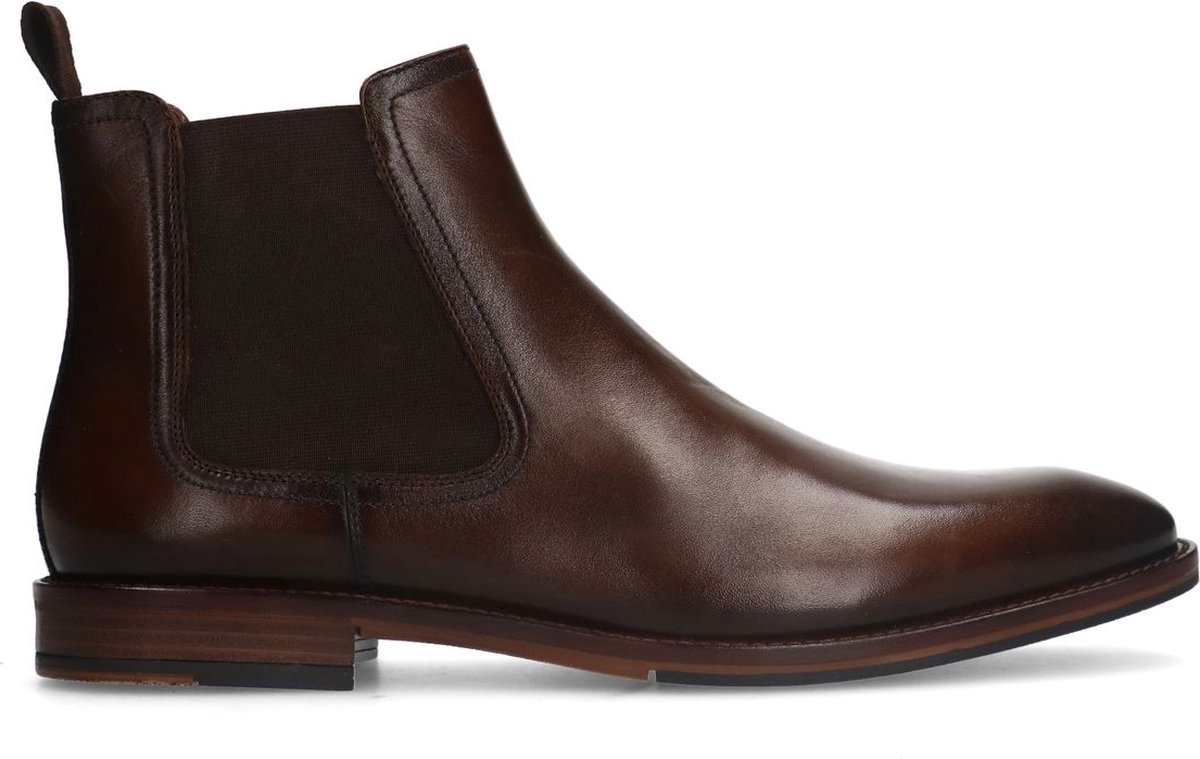 Manfield - Heren - Bruine leren chelsea boots - Maat 45