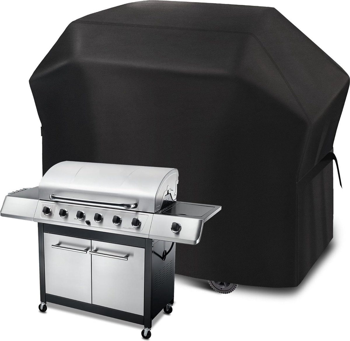 Barbecuehoes met klittenbandsluiting grote BBQ barbecuehoes waterdicht 183 x 66 x 130 cm 420D heavy duty outdoor barbecue gasbarbecue winddicht uv-bestendig & scheurvast zwart
