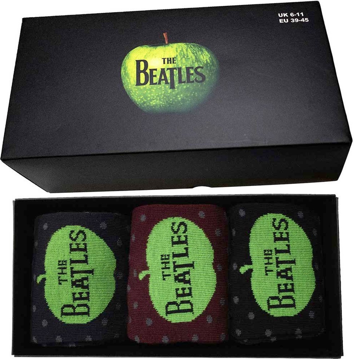 The Beatles - Apple & Spots Sokken - Set van 3 - EU 39-45 - Zwart