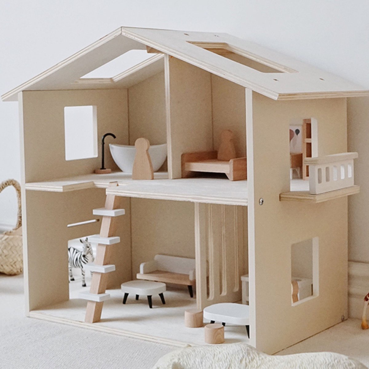 Buxibo Houten Poppenhuis - Kinderhuis voor Poppen met Meubels - Speelhuisje van Hout — afbeelding 8