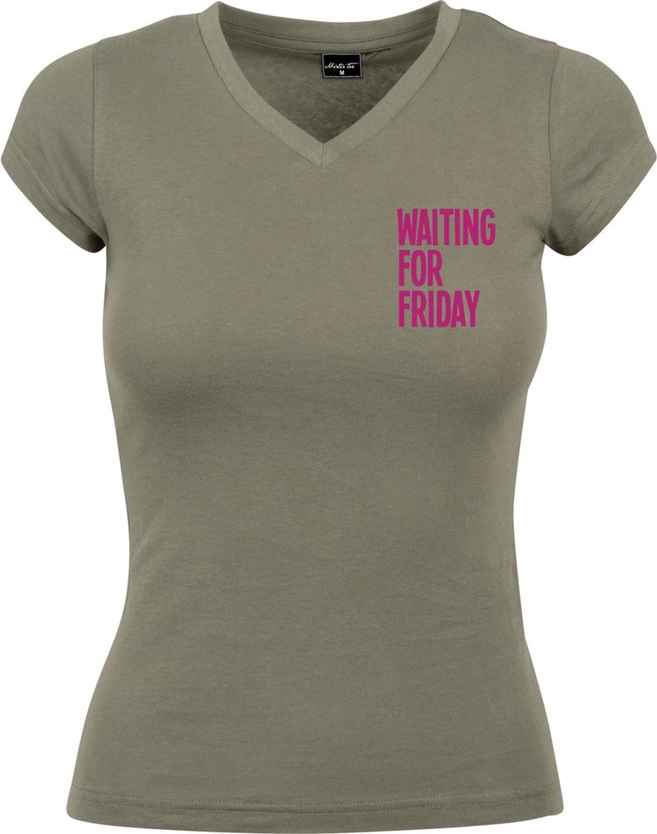 Mister Tee Waiting For Friday Box Dames T-shirt L Olijfgroen