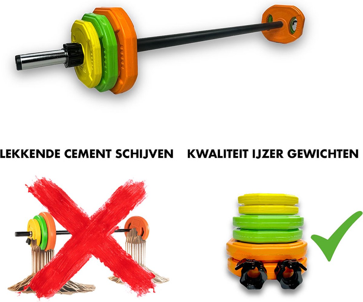 KRAKEN Aerobic Pump Set 20 KG - Bodypump Halterset met Stang 140 cm en Rubber DualGrip Schijven - 2x5 kg, 2x2,5 kg en 2x1,25 kg Inbegrepen - Stangdiameter 30 mm - 2 Halter Klemmen Inbegrepen - Aerobic Pump, Club Power, Krachttraining en Home Gym thumbnail 5