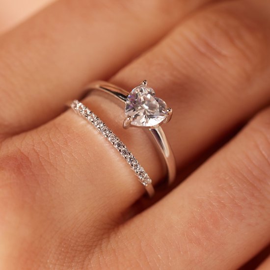 Lucardi - Dames Ring met zirkonia - Ring - Cadeau - Echt Zilver
