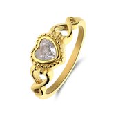 Lucardi Dames Stalen goldplated vintage ring met hart wit - Ring - Staal - Goudkleurig - 18 / 57 mm