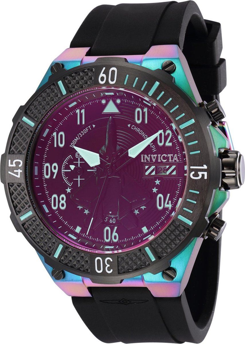 Invicta Aviator 39901 Heren Horloge - Waterdicht - Analoog - Quartz Uurwerk - Roestvrij Staal met zwarte Wijzerplaat - 50mm