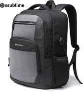 ssublime Voyager - Anti Diefstal Waterdichte Rugzak Inclusief Usb - Laptop tas t/m 15.6 inch - Voor dames en heren - Schooltas - Zwart Grijs