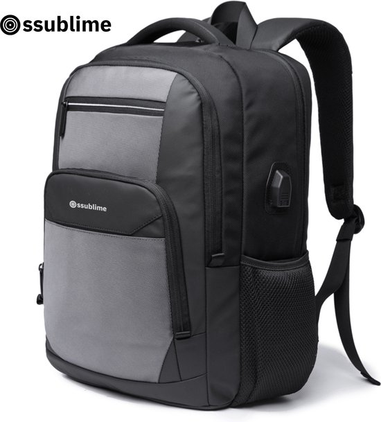 ssublime Voyager - Anti Diefstal Waterdichte Rugzak Inclusief Usb - Laptop tas t/m 15.6 inch - Voor dames en heren - Schooltas - Zwart Grijs