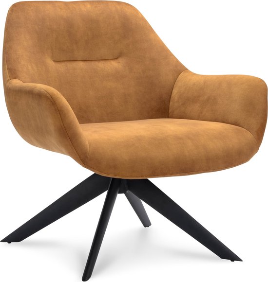 Icon Living - Fauteuil Vico - Velours Adore Cognac - Poot Zwart