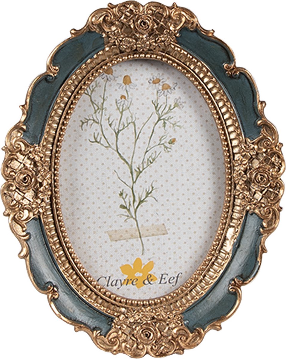 Clayre & Eef Fotolijst 6x9 cm Goudkleurig Groen Polyresin