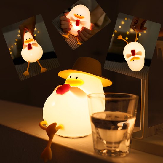 Eend met Hoedje Nachtlampje met Verstelbare LED Verlichting - Wit/Geel - Schattige en Draagbare Nachtlamp met Lange Werktijd - Veilig Siliconen Design - Perfect als Cadeau voor Kinderen en Feestdagen van Viridi — afbeelding 4