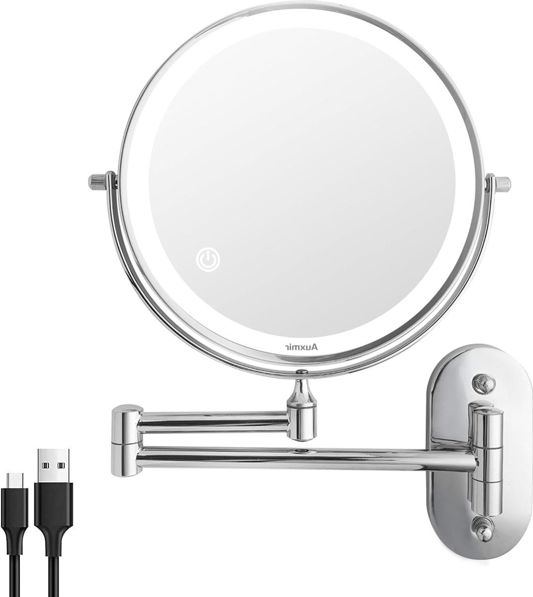 Hollywood Spiegel met Verlichting Make-up Spiegel met Vergroting Dimbaar USB Oplaadbaar Scheerspiegel Dubbelzijdig Draaibaar Wandmontage Badkamer Spa Hotel Hollywood spiegel