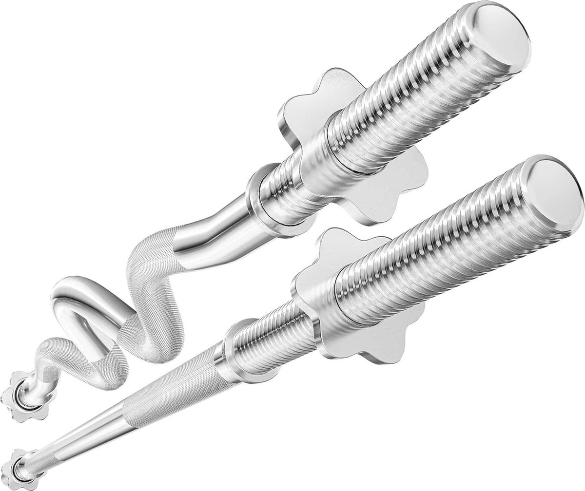 Hop-Sport Set van verchroomde stalen halterstangen, bestaande uit een rechte stang van 167 cm en een super curl EZ stang van 120 cm, met antislip handgrepen, schroefdraad, en een diameter van 30 mm