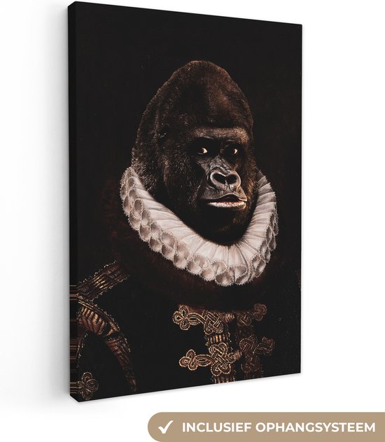 Adapté du vieux maître Adriaen Thomasz avec tête de singe 90x140 cm - Tirage photo sur toile (Décoration murale salon / chambre)