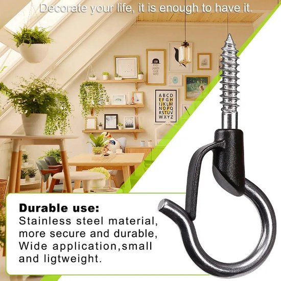 MOGADEE® Schroefhaken M8 x 100 mm, 4 stuks plafondhaken, roestvrij staal, zware haakschroef, groot, haak voor schroeven, geschikt voor hangmatten, luifels, hangstoelen, schommelstoelen, vaste kabel
