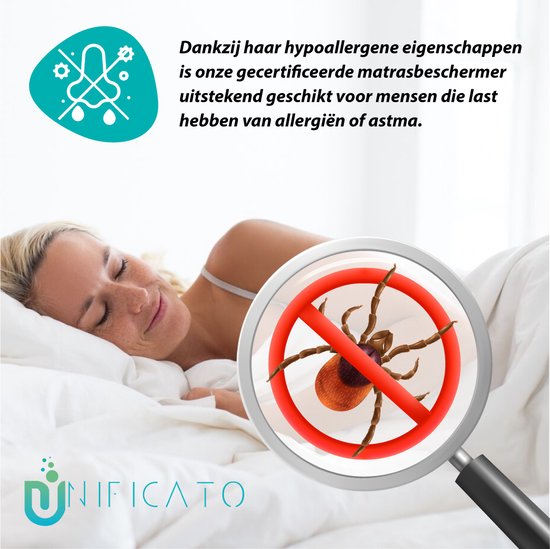 Slapende vrouw en vergrootglas met doorgekruiste teek. Hypoallergeen, anti-huisstofmijt.