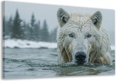 Wolf wanddecoratie - Dier wanddecoratie - Muurdecoratie Water - Woonkamer decoratie industrieel - Canvas schilderij woonkamer - Decoratie muur canvas 90x60 cm