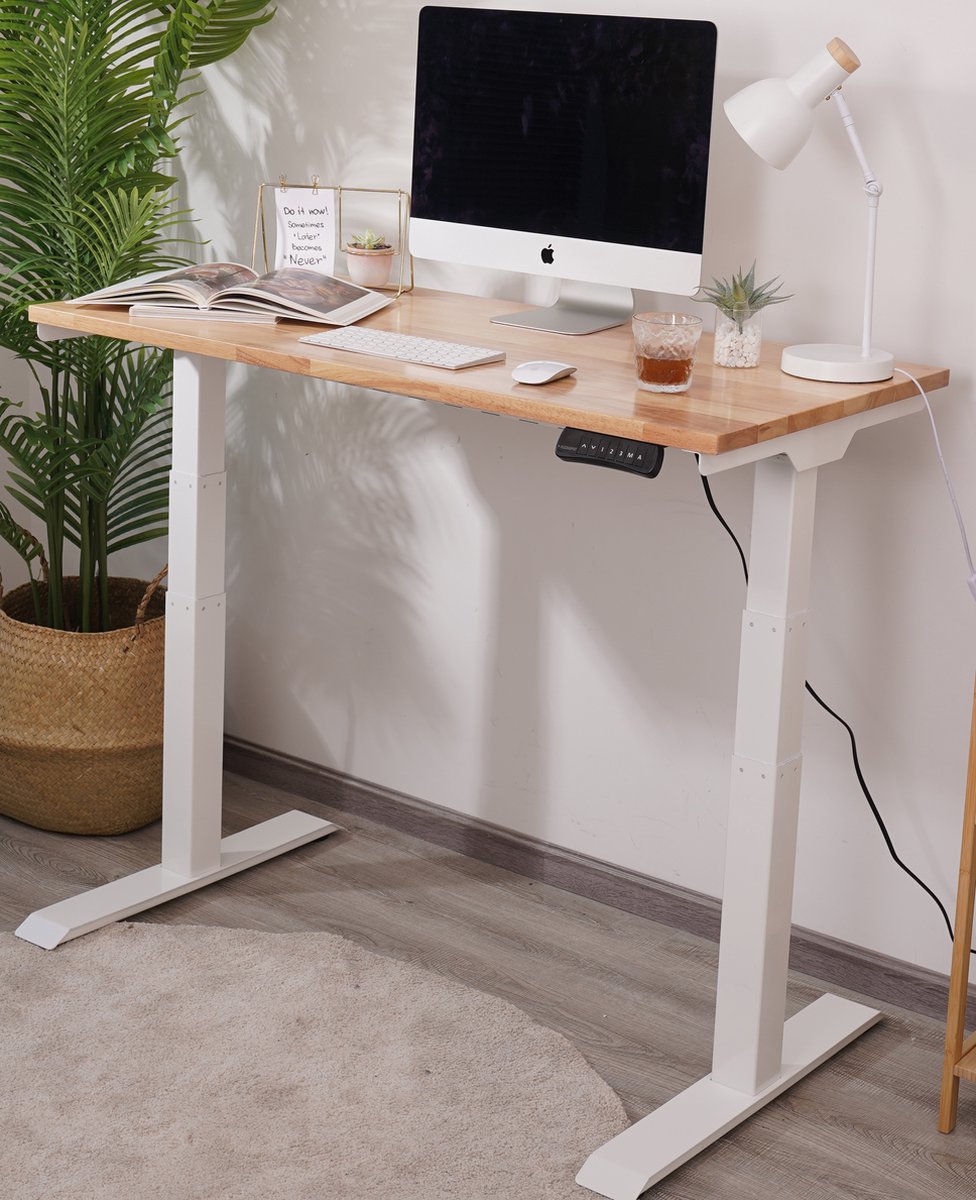 Worktrainer - Updesk Pro Zit Sta Bureau - Hoogte 58 - 123 cm - Breedte 120 - 200 cm - Elektrisch Frame - In hoogte verstelbaar Bureau Onderstel - Wit - Met Geheugenfunctie