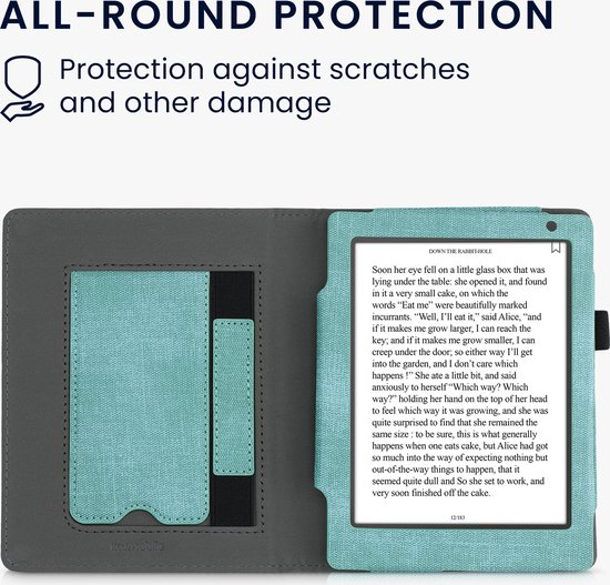 kwmobile hoes voor e-reader geschikt voor Kobo Aura H2O Edition 2 - Cover met standaard in mintgroen / donkergrijs - Kunstleer van Merkloos — afbeelding 5