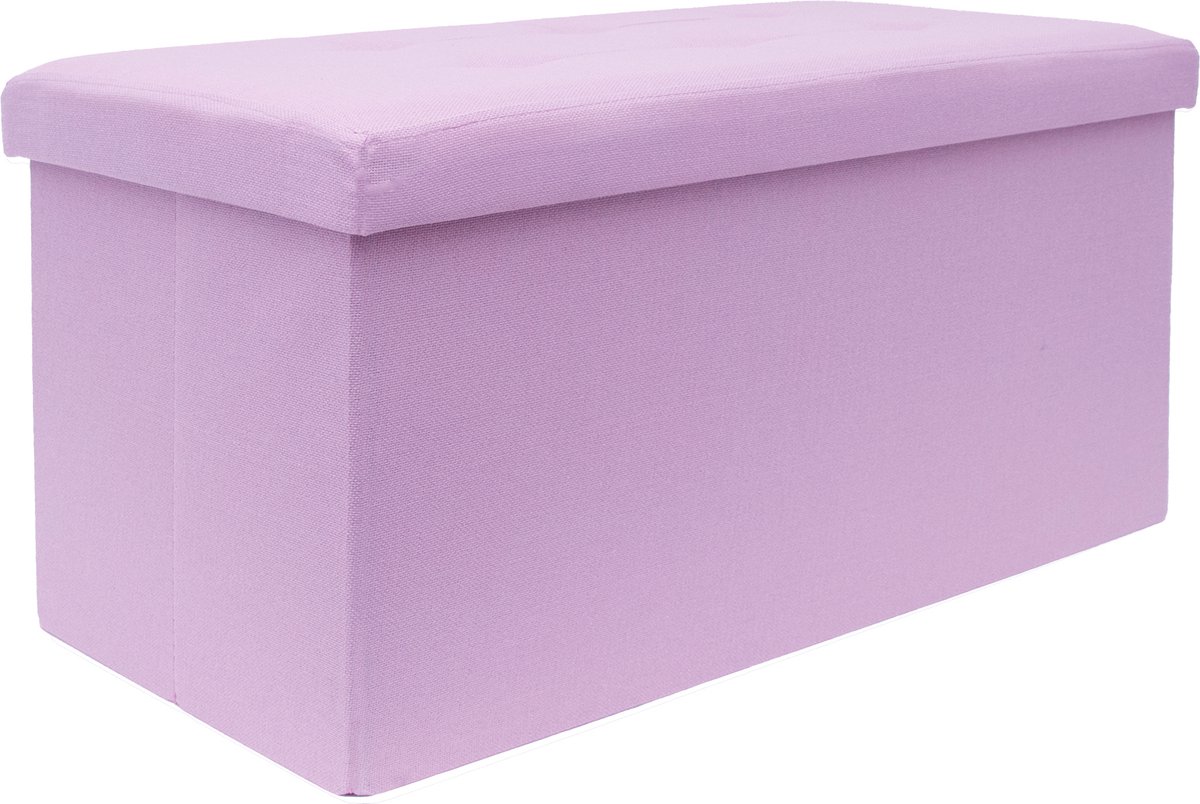 Intirilife Opvouwbare bank 76x38x38 cm in LOTUS ROSA - Zitkubus met opbergruimte en deksel van stof met holtes - Zitkubus voetensteun opbergkist zitkruk