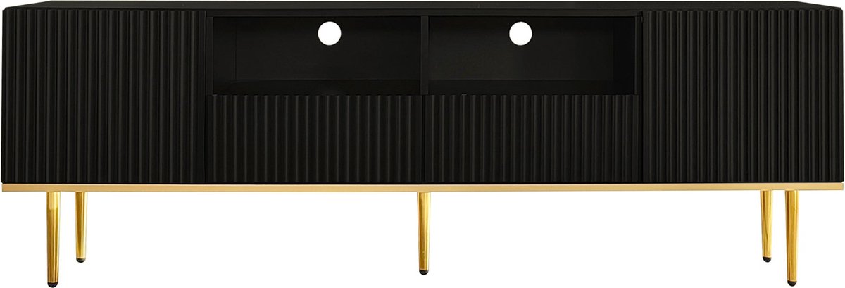 Merax Modern TV-meubel met Gouden Poten en Gouden Rand – 165 cm – Elegante TV-kast met 2 Schubladen en 2 Opbergvakken
