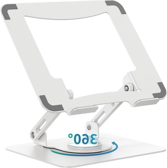 Minthouz Aluminium laptopstandaard voor bureau, verstelbare hoogte tot 16,3 ''ergonomische laptopverhoger met 360 roterende basis, opvouwbare en draagbare computerstandaard voor MacBook Pro/Air, laptops 10 15 17