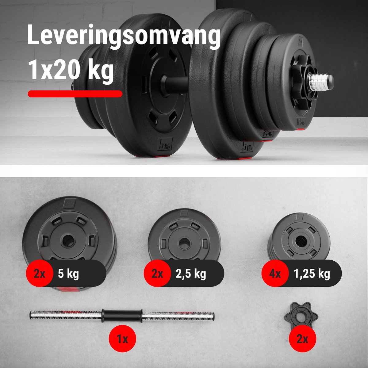 Hop-Sport halterset van 2 - halterset - gewichten 20kg, 40kg