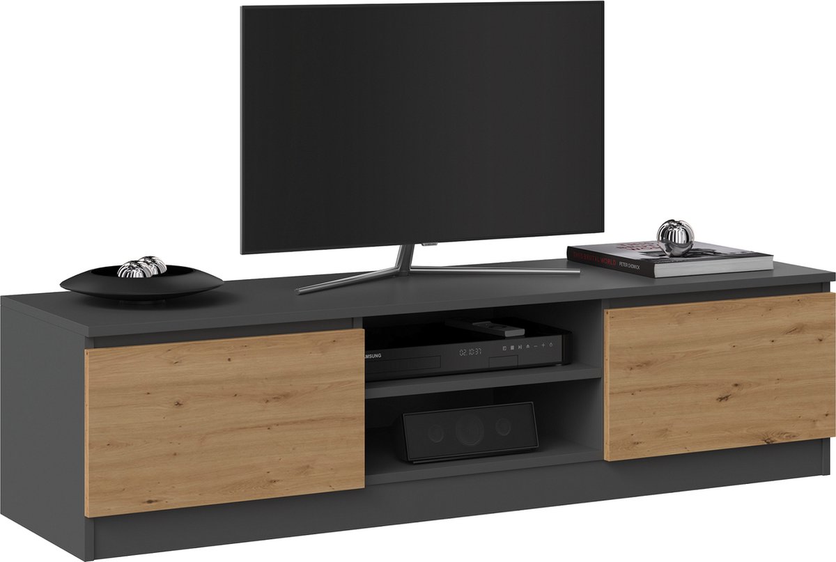 Topeshop RTV 140 ANTR/ARTIS, Antraciet, Deeltjes-board, Antraciet, Deeltjes-board, 2 schappen, Eiken