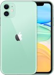 Lichtgroene iPhone 11, achterkant met dubbele camera en logo, voorkant met scherm.