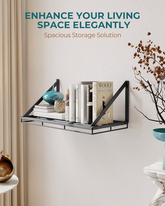 OROPY Pan Racks, 60cm Metal Wall Mounted Pan Shelf Kitchen Rack Organizer with 2 Rails, 12 Hooks