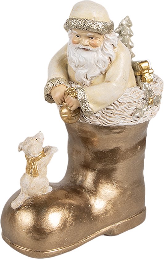 Clayre & Eef Image de décoration Père Noël 16 cm Beige Couleur or Polyrésine