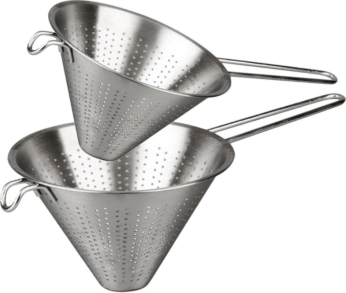 Set van 2 Menax Chinese Spoelbak Keukenzeef - Roestvrijstaal - Diameter 14 & 18 cm sieve